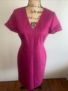 J. Crew Fuchsia V-Neck Sheath Midi Dress